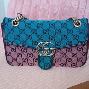 GG Inspired Vibrant Blue and Pink Shoulder Handbag 💕